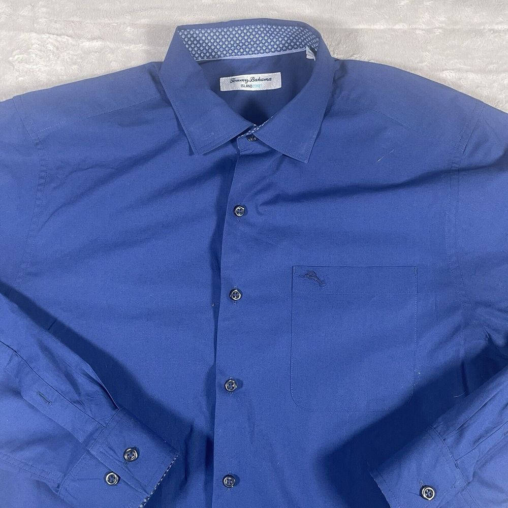 Tommy Bahama Island Zone Long Sleeve Button Up Shirt Mens Medium Pima Blend Blue - Picture 2 of 8